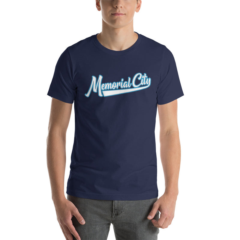 MEMORIAL CITY SCRIPT NAVY unisex t-shirt